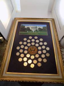 lot 102 image: Framed United States Of America Presidential Dollars 40 $1