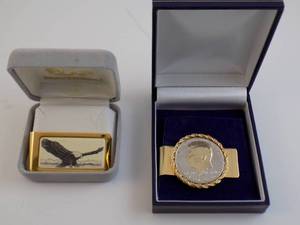 lot 109 image: 2 Money Clips With 1964 Kennedy Gold Plated