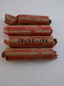 lot 26 image: 3 12 Rolls of Wheat Pennies