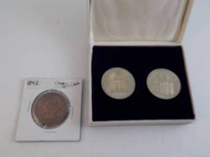 lot 29 image: 1842 Large Cent & 2 - Wittenberg German Cents