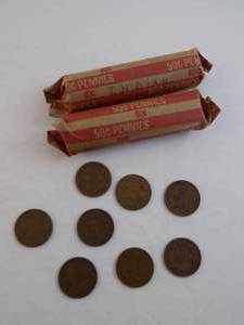 lot 34 image: 2 Rolls Plus 8 Indian Head Pennies