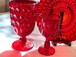 lot 6 image: Three Pieces of Fenton Thumbprint Ruby Red Glassware