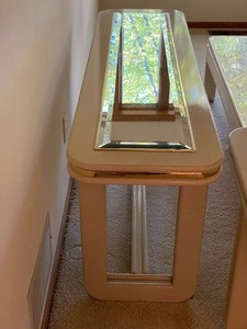 lot 54 image: 3 Piece Set- Mirrored Sofa Table, Mirrored End Table & Coffee Table