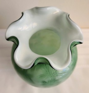 lot 35 image: Green Overlay Floral Fenton Vase