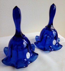 lot 38 image: Pair of Fenton Blue Glass Bells