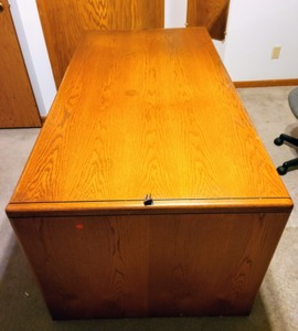 lot 154 image: Wood Office Desk and Adjustable Rolling Chair