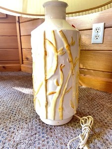 lot 65 image: White Lamp w Orange Plant Design