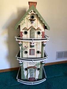 lot 74 image: 3 Story Painted Wood Bird House