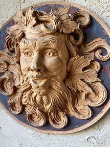 lot 78 image: Two Outdoor Clay Face Sculptures Decor