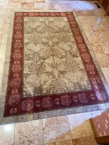lot 77 image: Large Tan & Maroon Rug w Floral Print