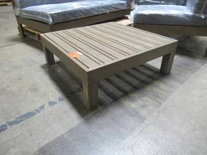 lot 102 image: Noble House Oana Grey 2-Piece Wood Outdoor Sectional Set with Table and Cushions 55319