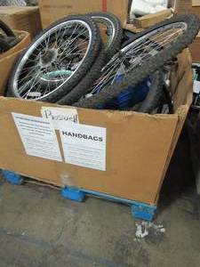 lot 215 image: WHOLESALE MIXED PALLET OF MISCELLANEOUS BICYCLE TIRES, TRAINING WHEELS AND RIMS