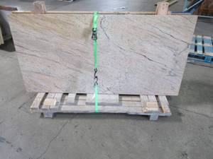 lot 400 image: Stone Source 3cm x 36 x 74 Juparana Exotica Granite Island Countertop - Small EdgeCorner Chips