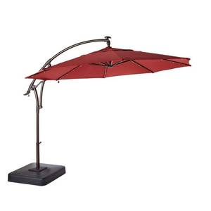 lot 409 image: Hampton Bay 11 ft. LED Round Offset Patio Umbrella in Red, YJAF052