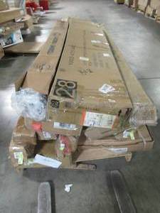 lot 424 image: WHOLESALE MIXED PALLET OF OUTDOOR PATIO UMBRELLA KITS AND SOME FURNITURE