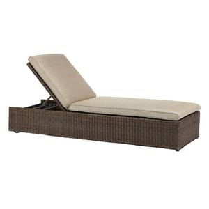 lot 413 image: Home Decorators Collection Naples Brown All-Weather Wicker Outdoor Chaise Lounge with Putty Cushions, FBA00002GF