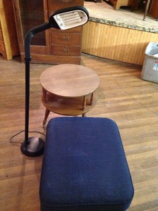 Rolling Footstool, End Table & Lamp