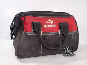 lot 281 image: Minn Kota Boat motor and Husky tool bag w misc tools