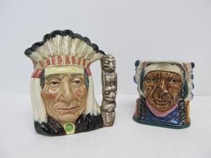 lot 23 image: 2 Old Vintage Smaller Size Native American Toby Mugs