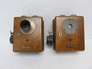 lot 30 image: Pair of Antique Oak Wall Telephones