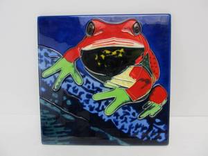 lot 37 image: Colorful Enameled Frog Tile Wall Plaque