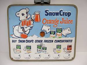 lot 40 image: Very Cool Vintage SnowCrop Frozen Juice Advertising Vending Cooler Top