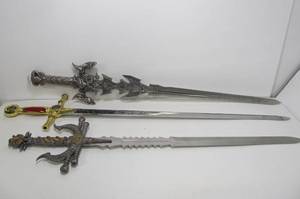 lot 46 image: 3 LARGE Decorative Stainless Steel Swords