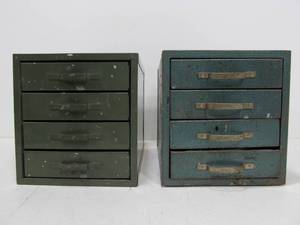 lot 70 image: 2 Small Vintage Industrial Metal PartsHardware 4-Drawer Cabinets