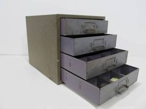 lot 71 image: Vintage 4-Drawer Industrial Metal HardwareParts Cabinet