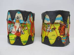 lot 88 image: Pair of Vintage Native American Litho Toy Drums