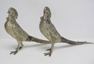 lot 107 image: Pair of Silver Plated Pheasant Sculptures