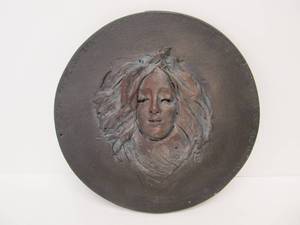 lot 122 image: Signed Art Pottery Wall Plaque wRaised Face