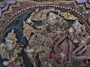 lot 125 image: Pair of Large Old Vintage Hand Beaded & Decorated Burmese Pillows