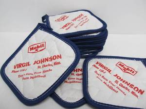 lot 128 image: Lot of 14 NOS Vintage MOBIL Service Station Advertising Potholders 