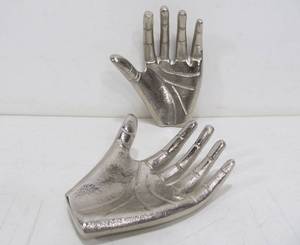 lot 205 image: Pair of Solid Pewter PaperweightTrinket Holder Decorative Hands