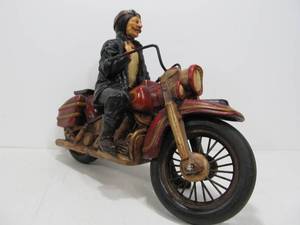 lot 135 image: Large Vintage Style Motorcycle wRider Statue