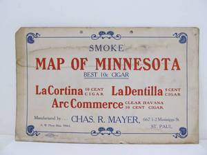 lot 139 image: Vintage 1930s MAP OF MINNESOTA Cigar Advertising Cardboard Sign