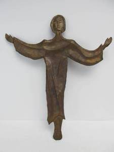 lot 220 image: Vintage 1966 Mid Century Hand Made Copper Religious Wall Sculpture - The Messenger