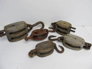 lot 224 image: Lot of 5 antique Industrial Pulleys