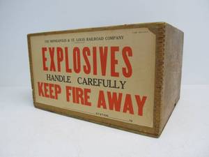lot 235 image: Old Vintage Dovetailed Wood Dynamite Crate - Minneapolis & St. Louis Railraod