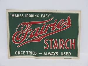 lot 240 image: Orig antique 1910s FAIRIES STARCH Country Store Cardboard Advertising Sign