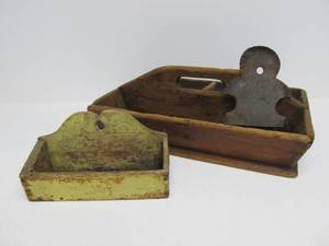 lot 242 image: Antique Primitive Tool Carrier & 2 Wall Pockets