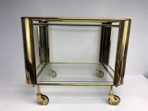 lot 284 image: Vintage Mid Century Brass & Glass Rolling BarServing Cart