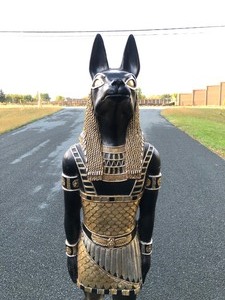lot 300 image: Large Egyptian Deity Anubis Statue on Pedestal Stand