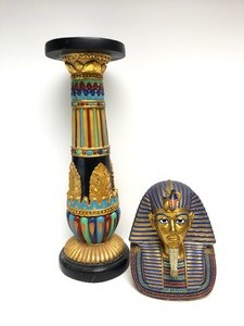 lot 299 image: Large Egyptian King Tut Bust Statue on Pedestal Stand