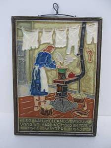 lot 154 image: WW2 1944-45 Signed DELFT Art Pottery Cloisonne Tile - Honor To the Dutch Women