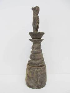 lot 158 image: Old Vintage Hand Carved Wood Tribal Statue wSnake