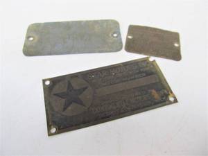 lot 184 image: 3 Early Automobile Metal Data Plates