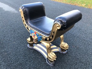 lot 308 image: Egyptian Style Padded Bench wDragon Head Front