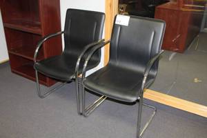 lot 99 image: Lot of (2) Padded Metal Office Arm Chairs